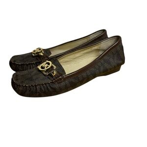 Michael Kors Camila Logo Slip On Brown Moccasin Loafers Women's Size 7.5M